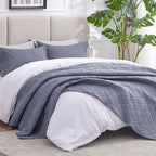 Love's cabin King Size Quilt Bedding Set Bluish Grey Bedspreads - Bed Summer Lightweight Bedspread Comforter - Wave Pattern Bedding Coverlet for All Season - 3 Pieces (1 Quilt, 2 Pillow Shams) - Image 2