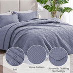 Love's cabin King Size Quilt Bedding Set Bluish Grey Bedspreads - Bed Summer Lightweight Bedspread Comforter - Wave Pattern Bedding Coverlet for All Season - 3 Pieces (1 Quilt, 2 Pillow Shams) - Image 4