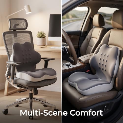 Ergonomic L-Shaped Memory Foam Seat Cushion with Lumbar Support, One-Piece Office Chair Cushion for Tailbone, Hip & Lower Back Pain Relief, Car Seat, Truck, Wheelchair & Home, Gray - Image 7