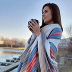 Alpaca Wool Throw Blanket | Warm, Ultra-Soft, 85" x 65" | Breathable, Non-Itchy Blanket-Throw | Hypoallergenic and Beautiful Fabric (Blue & Orange) - Image 4