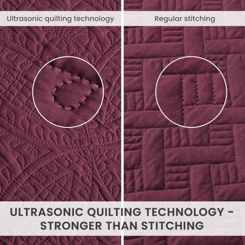 Love's cabin King Size Quilts Bedspreads, 7 Pieces Bed in a Bag, Burgundy - Image 3