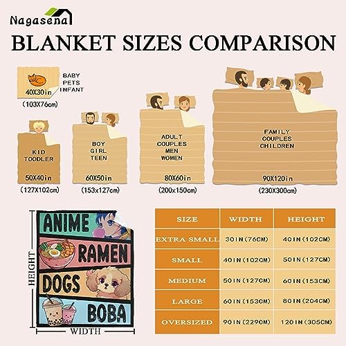 Anime Blanket for Girls - Kawaii Decor for Women, Ramen Dogs Boba Flannel Blanket - Luxurious Warm and Cozy, S 40X50 Inch for Kids/Child - Image 3