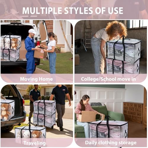 6 Pack Moving Bags Heavy Duty, Extra Large Moving Bags, Moving Supplies, Storage Bags with Handles and Zippers, Waterproof Totes for Storage Space Saving Packaging Shipping and Travel(Clear） - Image 6