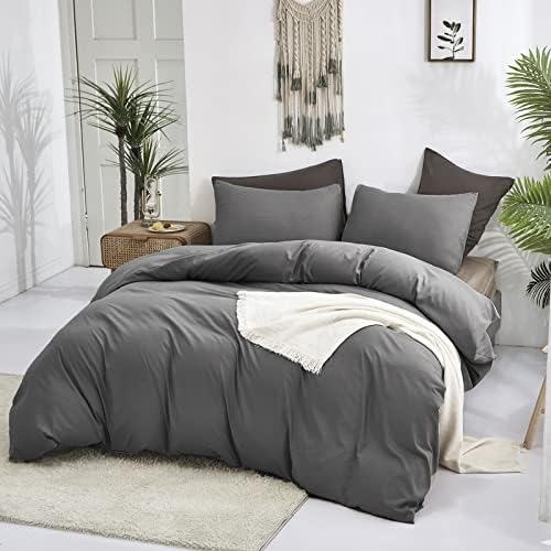 Luxlovery Grey Comforter Set Queen Men Dark Grey Comforter Bedding Sets 3PCS Solid Breathable Soft Charcoal Gray Quilts Set Modern Queen Comforter Women Men - Image 4