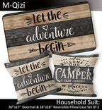 Camper Decor Doormat Pillow Cover Set - 1 * 30''x17'' Camper Rugs for Inside, 2 * 18x18 Camper Pillows Cover, RV Decorations for Inside Camper - Let The Adventure Begin - Image 2