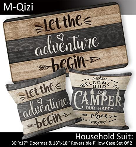 Camper Decor Doormat Pillow Cover Set - 1 * 30''x17'' Camper Rugs for Inside, 2 * 18x18 Camper Pillows Cover, RV Decorations for Inside Camper - Let The Adventure Begin - Image 2