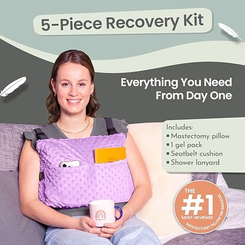 MOYOAMA Post Mastectomy Pillow – 4pc Protective Set with Gel Pack, Seatbelt Cushion, & Shower Lanyard– After Double Mastectomy Pillow Post Surgery Recovery Must Haves, Lumpectomy Recovery Supplies Kit - Image 2