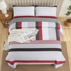 WONGS BEDDING Boho Queen Size Quilt Set, Black Red Striped Bedspread - Image 3