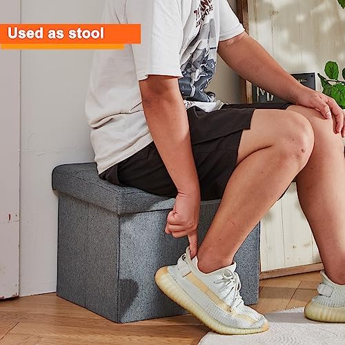 ALASDO Storage Ottoman Footrest Stool Small Ottoman with Storage Foldable Ottomans Foot Rest Footstool Bench for Living Room 17x13x13inches Grey (Pack of 2) - Image 4