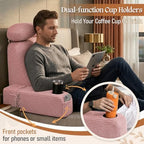 Reading Pillow/Backrest Pillow with Arms, Cup Holder & Phone Pocket - Image 3