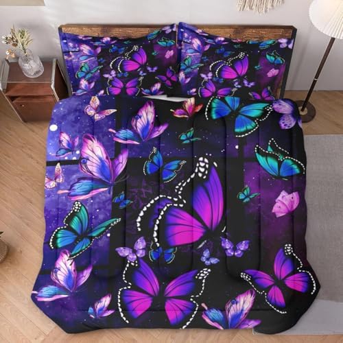 WeCozy King Comforter Set, 3 Pieces Butterfly Galaxy Bedding, All Season - Image 2