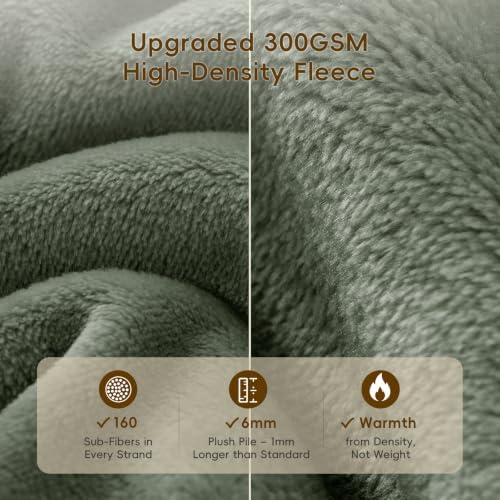 PHF Fleece Blanket Queen 90x90-300G Lightweight Airy Warmth, Olive Green - Image 4