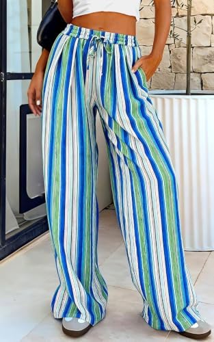 PRETTYGARDEN Womens Pants Elastic Waist Striped Lightweight Palazzo Pant - Image 2