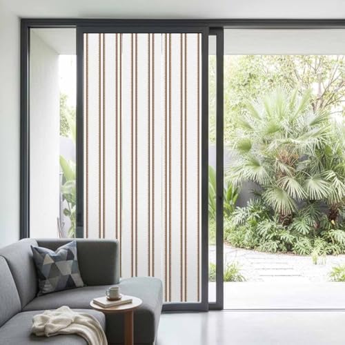 Window Privacy Film Frosted, Oatmeal Striped Vintage Non-Adhesive Static Cling Window Tint, Light Brown Farmhouse Rustic Lines Insulated Windows Frosted Films for Living Room, 35.4 x 78.7 Inches - Image 2