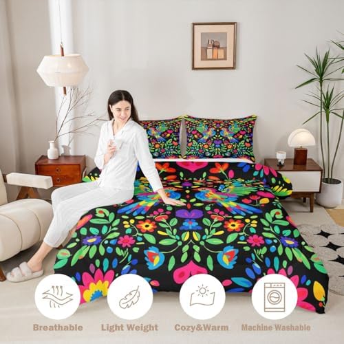 Erosebridal Vintage Boho Floral King Bedding Set, Mexican Talavera Tiles Comforter Set for Kids Girls Boys, Bohemian Wild Flowers Bed Sets, Watercolor Flowers Teen Adults Room Decor - Image 2