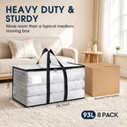 HomeHacks Moving Bags, Heavy Duty Storage Bags for Clothes, 8 Pack 93L - Image 2