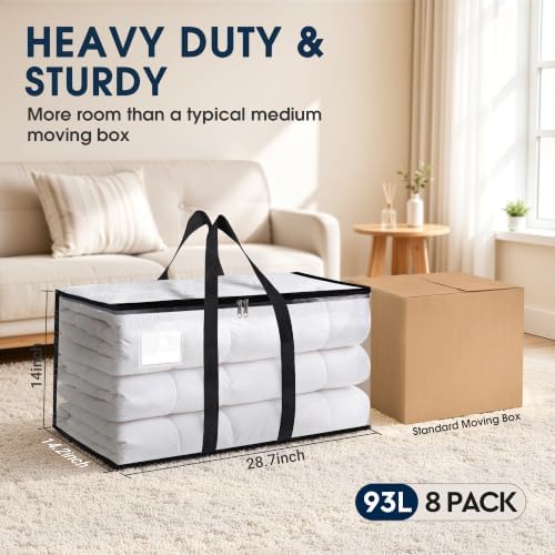 HomeHacks Moving Bags, Heavy Duty Storage Bags for Clothes, 8 Pack 93L - Image 2