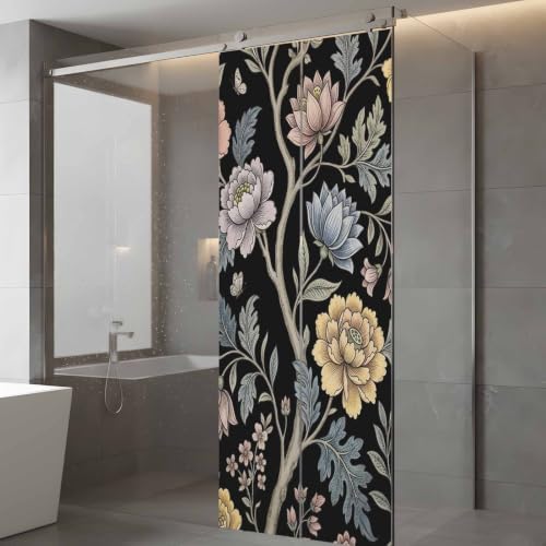 Window Privacy Film Frosted, Vintage Garden Flower Static Cling Door Window Covering, Rustic Floral Leaf Pastoral Black UV Blocking Windows Film for Office, Hotel, Bedroom, 29.5 x 78.7 Inches - Image 5