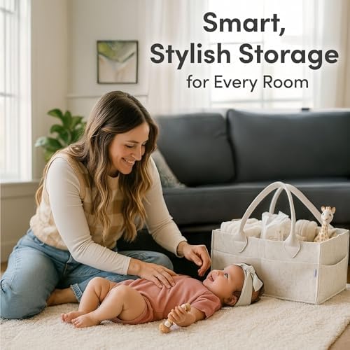 PUTSKA Baby Diaper Caddy Organizer, Felt Nursery Basket, White, Extra Large - Image 2