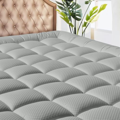 MATBEBY Twin Size Mattress Pad - Cooling Breathable Mattress Topper, Quilted Fitted Mattress Protector, Pillow Top Mattress Cover with 8-21" Deep Pocket, Machine Washable, Light Grey, 39x75 Inches by MATBEBY