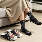 Jeiento Winter Fuzzy Slipper and Crew Socks for Women,Adult Slip-on Close Toe House Slipper,Flat Comfort home Slides - Image 3