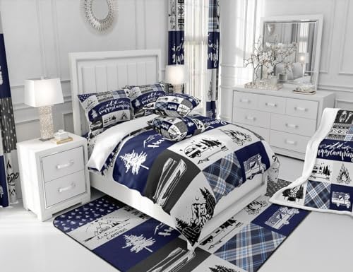 Camping Adventure Comforter Set King Size,RV Camper Accessories for Travel Trailers Bedding Set All Season Quilt Set,Rustic Blue Plaid Boho Aztec Exotic Microfiber Polyester Down Comforter - Image 6