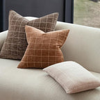 Decorative Chenille Plaid Fall Throw Pillow Covers Camel 22x22 Set of 2 - Image 4