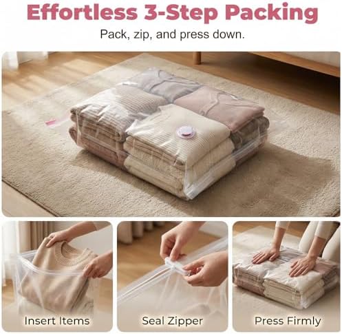 No‑Pump Vacuum Storage Bags – Press & Seal, Vacuum Storage Compression Bag without Pump, Saves 80% Compression Seal Space Plastic Packaging Bags for Clothes, Blankets and Comforters (XL, 3PCS) - Image 3