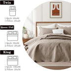 King Quilt Set Bedspread Coverlet Bedding Leaf Beige 106"x96" - Image 4