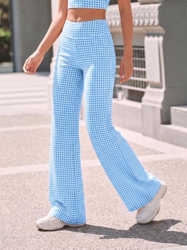Aoysky Womens Wide Leg Gingham Yoga Pants High Waist Casual Lounge Pants - Image 4