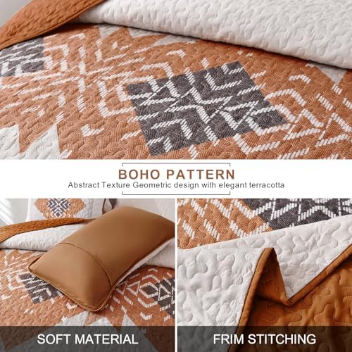 Dintszyayue Boho Full Quilt Set, Terracotta Aztec Reversible Bedspread - Image 3