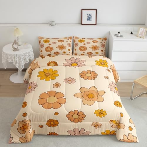 Feelyou Vintage Boho Plant Floral Comforter Set 60S 70S Groovy Comforter by Feelyou