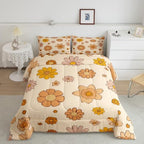 Feelyou Vintage Boho Plant Floral Comforter Set 60S 70S Groovy Comforter for Boys Teens Retro Hippie Flower Bedding Set Orange Botanical Blossom Pink Duvet Set Bedroom Quilt Set King Size by Feelyou