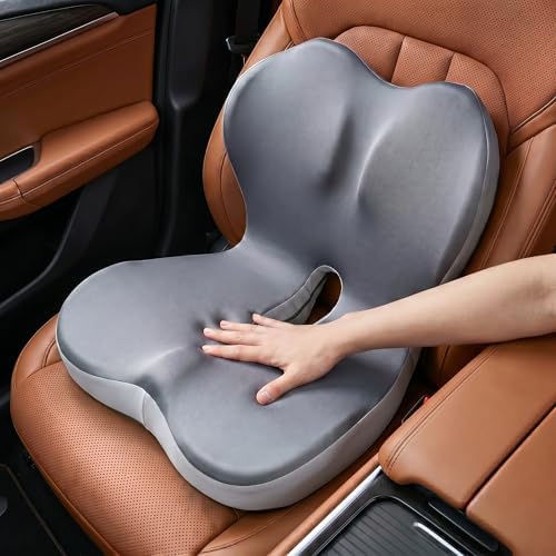 Driver Seat Cushion for Car with Integrated Lumbar Support, Ergonomic Memory Foam Car Seat Pad, lower back & Sciatica Pain Relief Car Cushion for Long Driving, 18.1 × 17 × 15 in, 4 in Max Thickness by Unknown