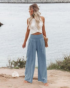 Angerella Womens Elastic High Waisted Palazzo Pants Casual Wide Leg Long Lounge Pant Trousers with Pocket - Image 2
