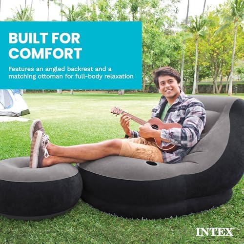 Intex Inflatable Ultra Lounge Chair with Cup Holder and Ottoman Set (3 Pack) - Image 5