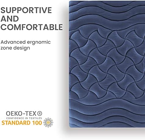 SLEEP ZONE Full Size Cooling Mattress Topper, Premium Zoned Cool Mattress Pad Cover, Padded Mattress Protector Breathable Washable, Deep Pocket 8-21" (Navy, Full) - Image 6