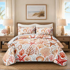 HOSIMA Orange Quilt Nautical Ocean Themed Bedding King with 2 Pillowcases. by HOSIMA