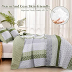 WONGS BEDDING Quilt Queen Size Olive Green, Bohemian Stripe Bedspread - Image 3