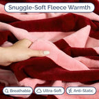 Burgundy Stripe Blanket Twin Size - Flannel Fleece Luxury Twin Blanket - Image 3