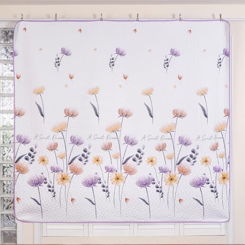 Dinjoy Floral Quilt Set Queen, 3 Pieces Purple Flower Bedspread Coverlet - Image 4