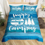 Castle Fairy Happy Camping Kids Duvet Cover Twin Size,Western Farmhouse Style Bedding Set 2pcs for Kids Teens,Camper Car Painting Comforter Cover Soft Quilt Cover Bedroom Decor,Blue,No Comforter by CastleFairy