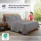 Kickoff Viscose Bamboo Sheets Split King Size 5-pc 100% Organic Bamboo Viscose Bed Cooling Sheets Split King Size Set Cool Bedding for hot Sleepers Sheet Set - Gift Ready Packaging (Dark Grey, SK) - Image 4