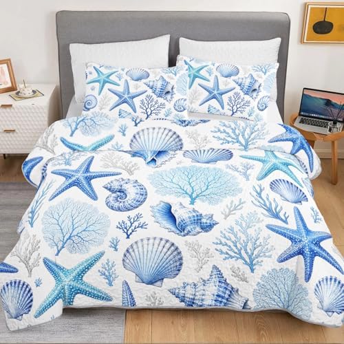 HOSIMA Blue Ocean Quilt Twin Size Coastal Bedding with 2 Pillowcases. - Image 3