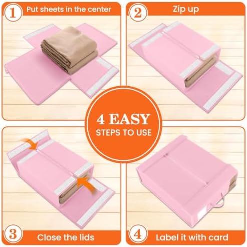 WOWBOX Sheet Organizers and Storage,Closet Bed Sheet Organizer Under Bed Storage and Organization with Label Cards & Clear Window for Bedding Sheets,Duvet Covers,Blankets (6 Pack，Pink) - Image 4