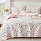 Queen/Full Size Floral Quilt Set Pink Shabby Chic Flower Bedspreads Set by CotComf