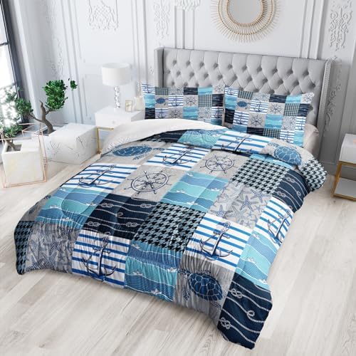 Nttopship Navigation Theme Comforter Sets King Size， Bedding Sets for Kids,Turtles and Ship Anchors Comforter Sets All Season 1 Comforter and 2 Pillowcases - Image 2