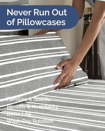 Standard Pillow Cases - 10 Pack Pillowcase Covers, 20" x 26" - Grey Stripes - Image 5