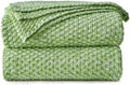 Longhui bedding 100% Cotton Knitted Throw Blanket – Green, Soft & Cozy, Machine Washable, 60"x80" – Perfect for Living Room, Couch, Sofa, Bed or Travel by LongHuiBedding