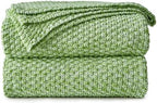 Longhui bedding 100% Cotton Knitted Throw Blanket – Green, Soft & Cozy, Machine Washable, 60"x80" – Perfect for Living Room, Couch, Sofa, Bed or Travel by LongHuiBedding